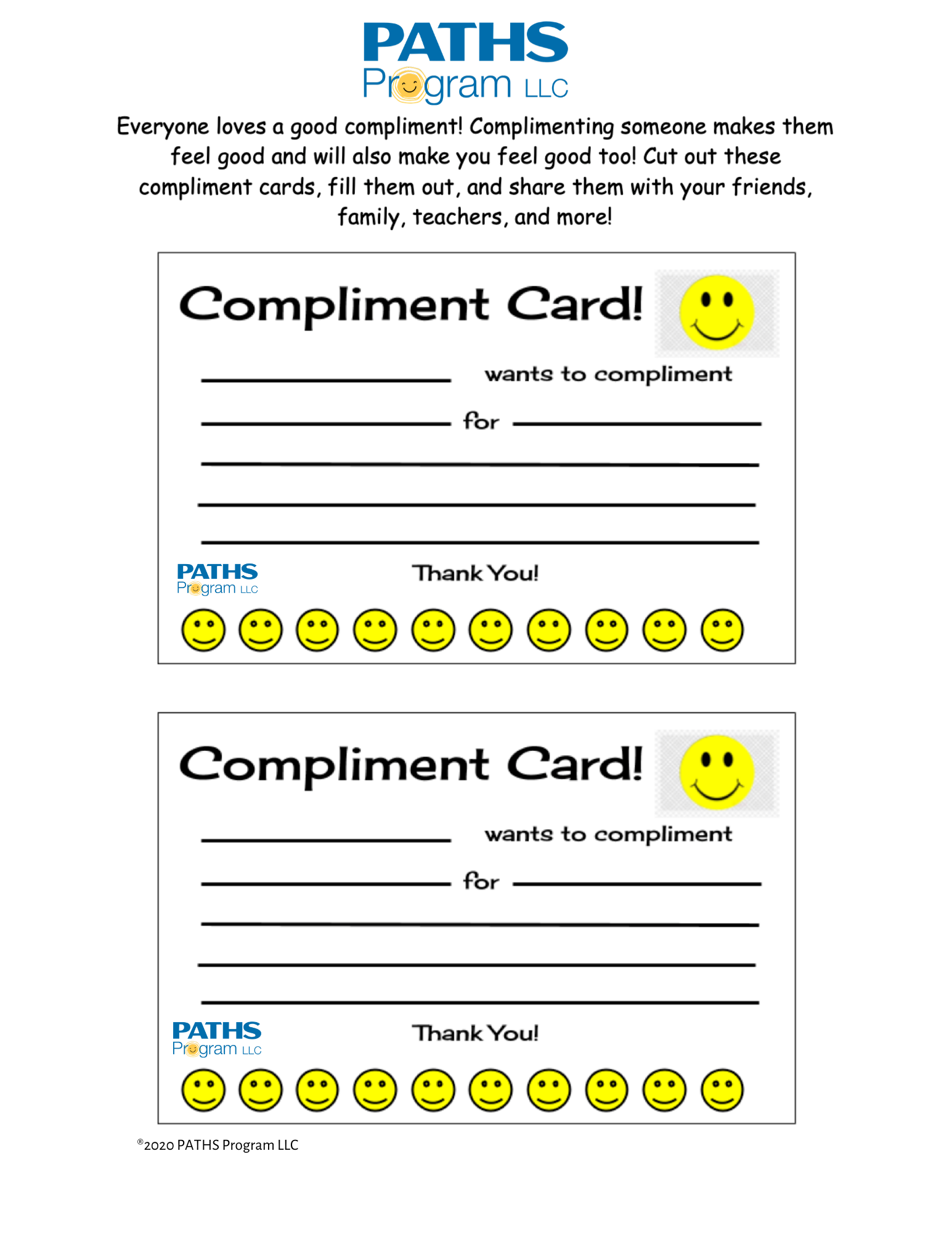 Printable Fun Compliment Cards